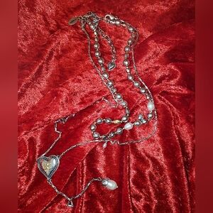 Vintage Chico's Double Strand Necklace With Two Tone Metal Heart And Beads